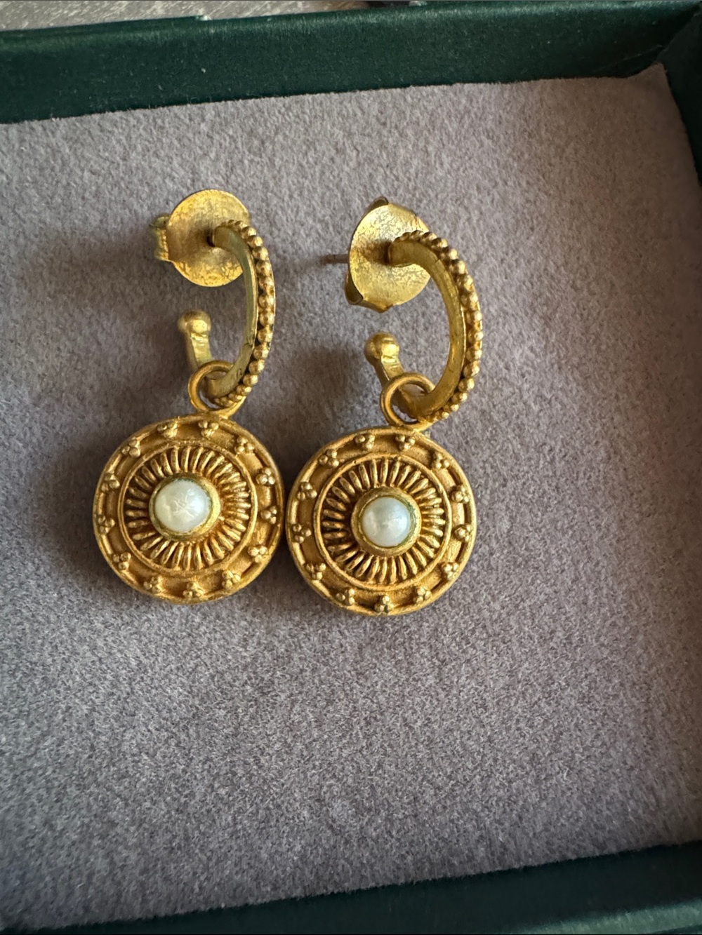 Julie Vos Gold Pearl Medallion Hoop & Drop Earrings